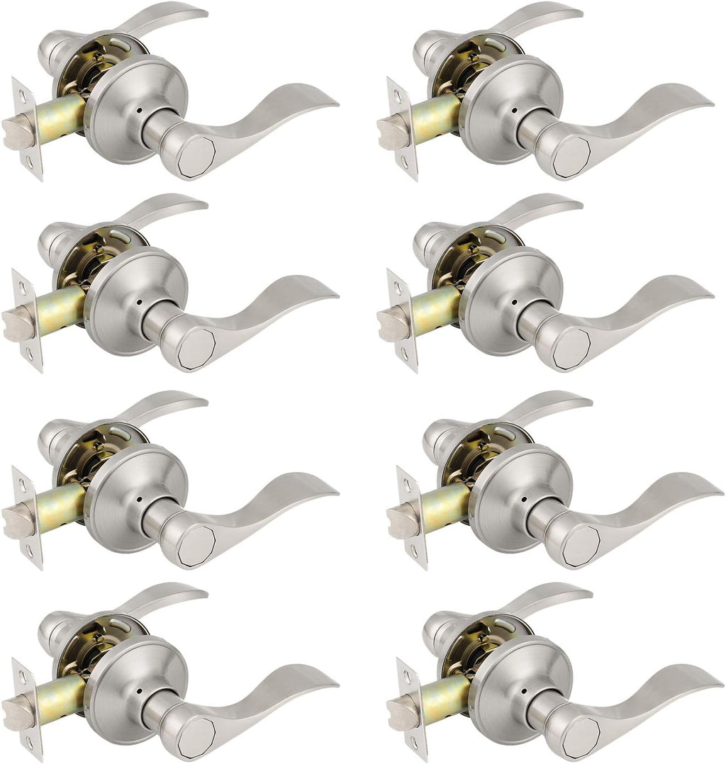 8 Pack Keyless Privacy Door Levers in Satin Nickel A1338