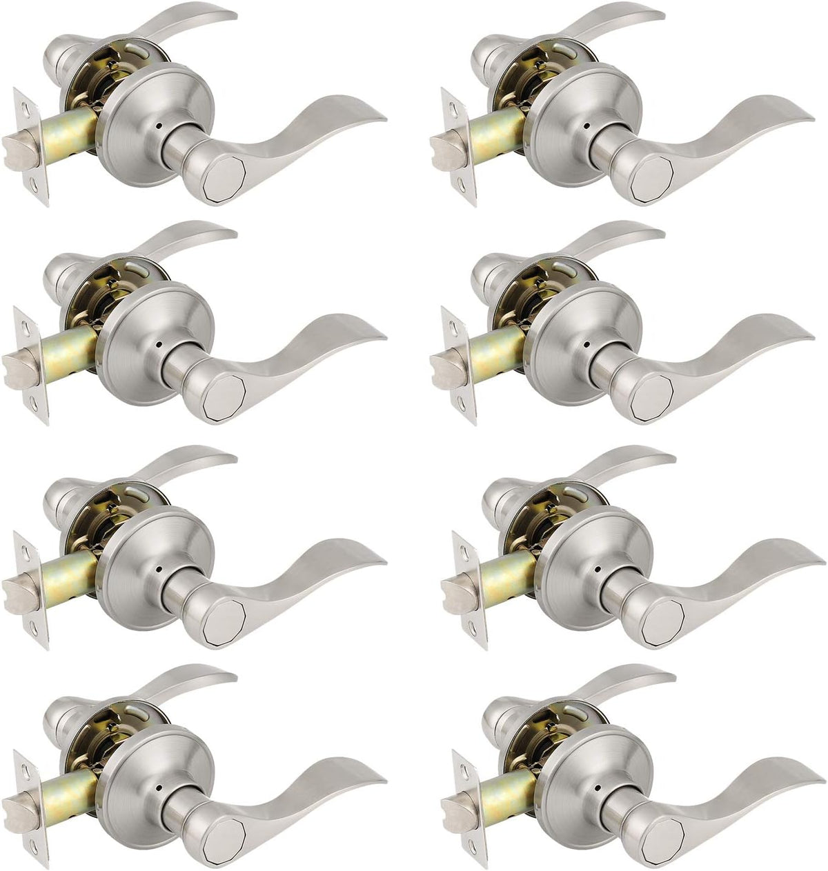 8 Pack Keyless Privacy Door Levers in Satin Nickel A1338