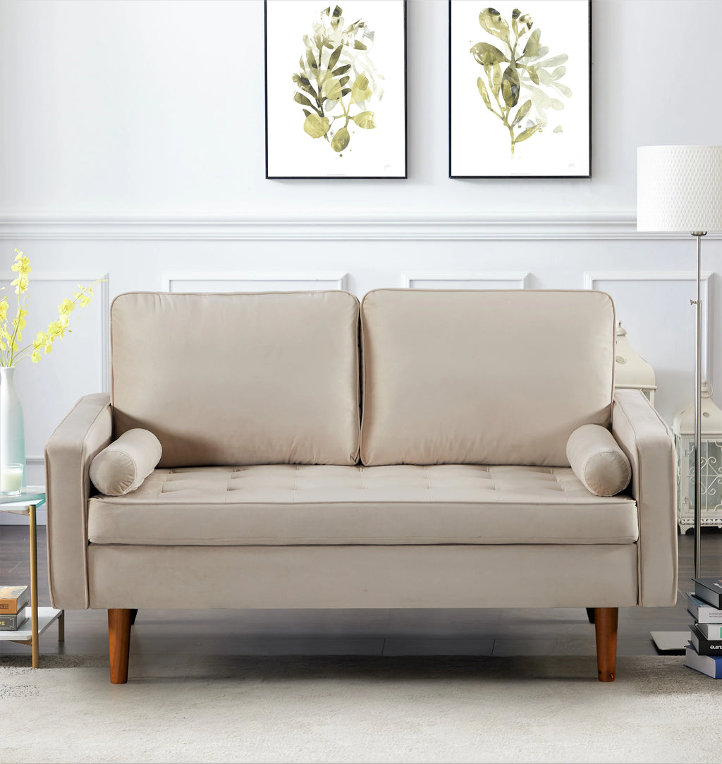 Beige Velvet Sofa Loveseat 2Pcs Set L352