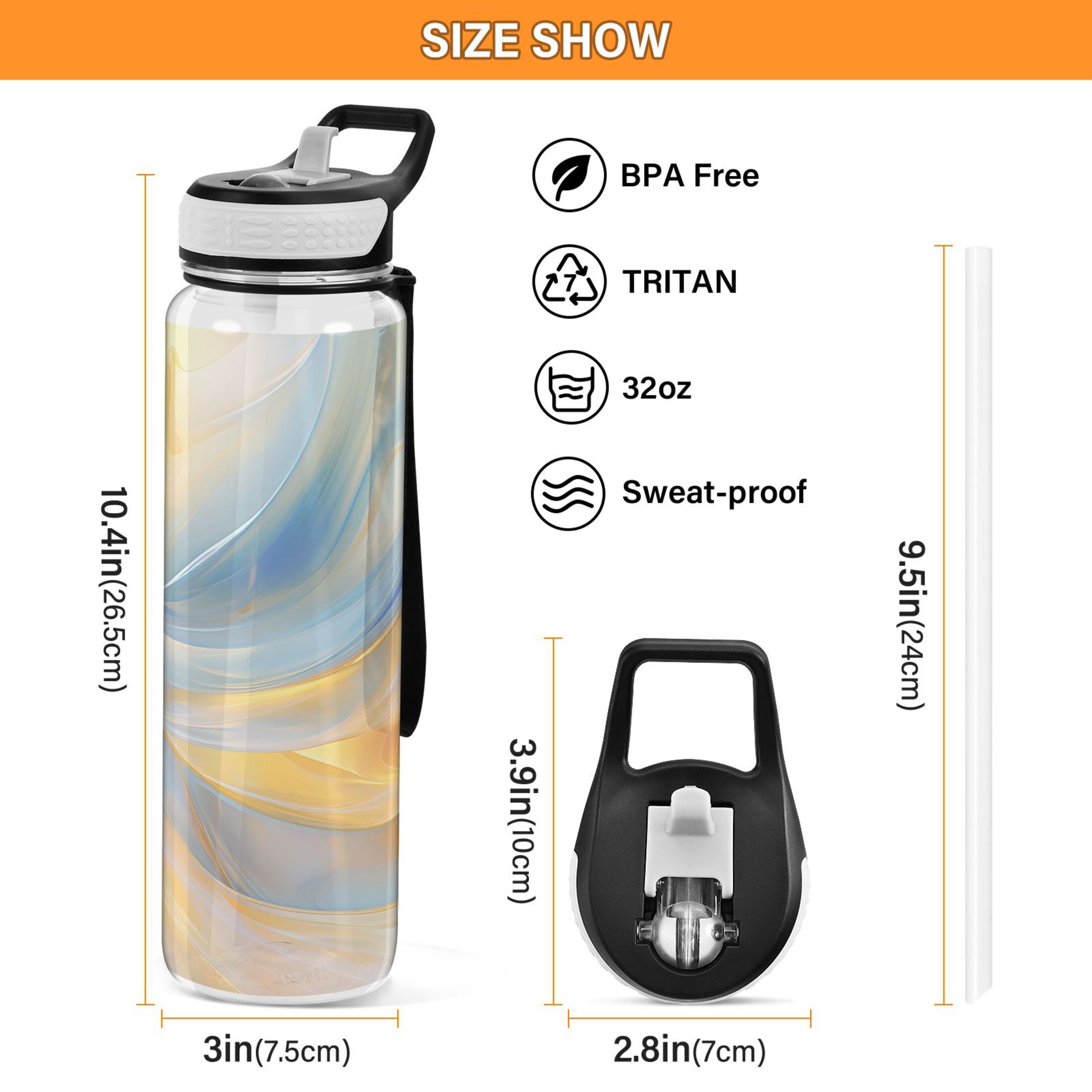 Blue and Yellow Marble 32oz Tritan Leakproof Water Bottle O627