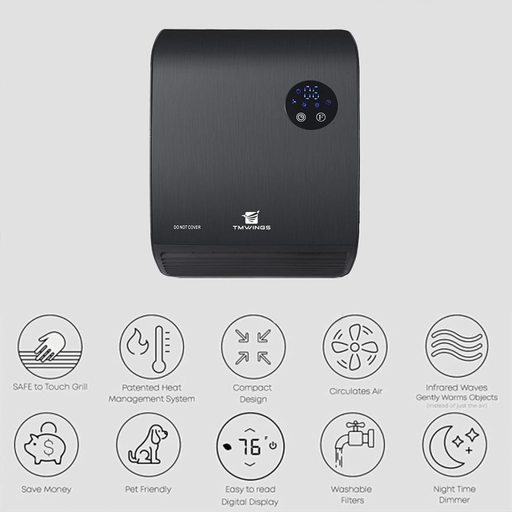 1500W Wall Mount Electric Heater with Remote Control, 3 Mode, Overheating Protection J3095
