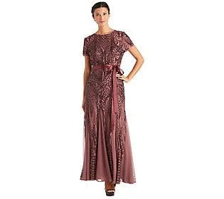 Sequin Godet Gown, Size Reg 12, Dark Rose O370