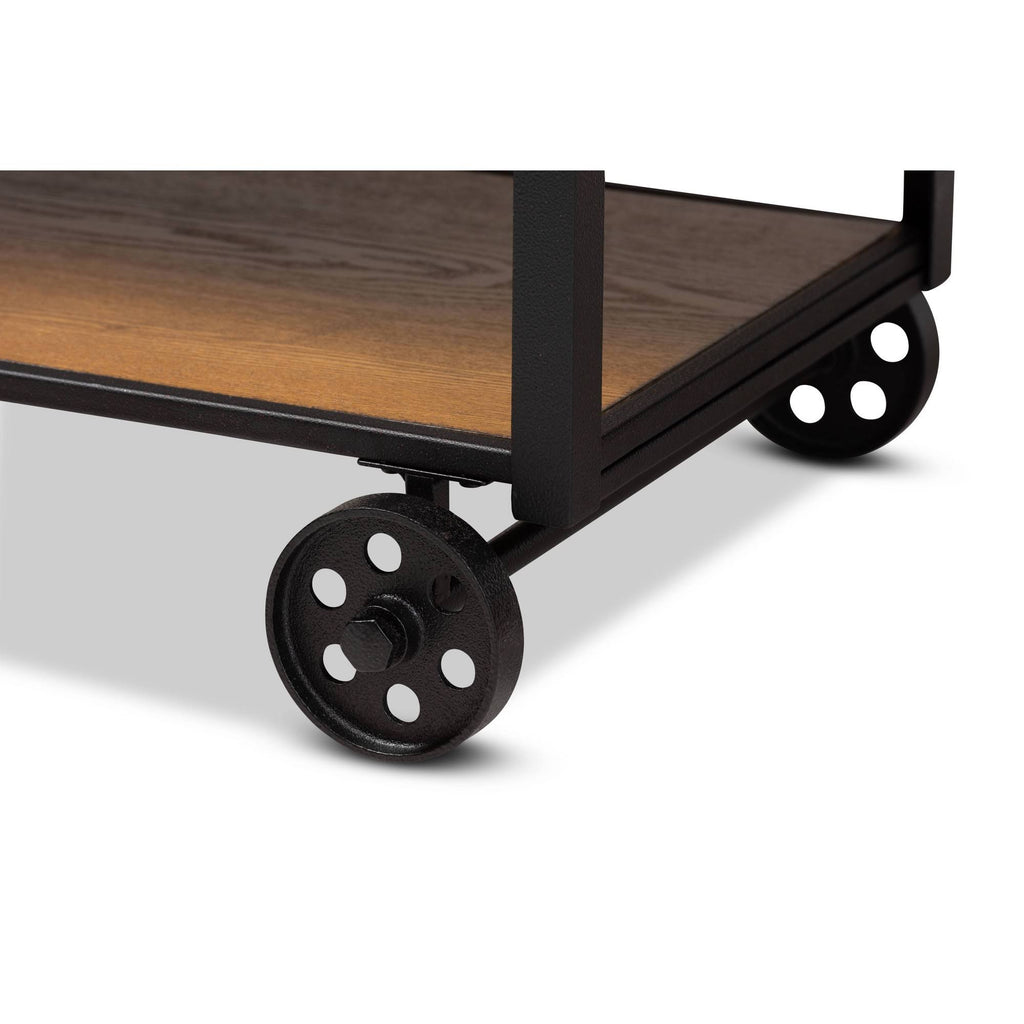 Walnut Brown Finished Wood and Black Finished Metal Console Cart A363426