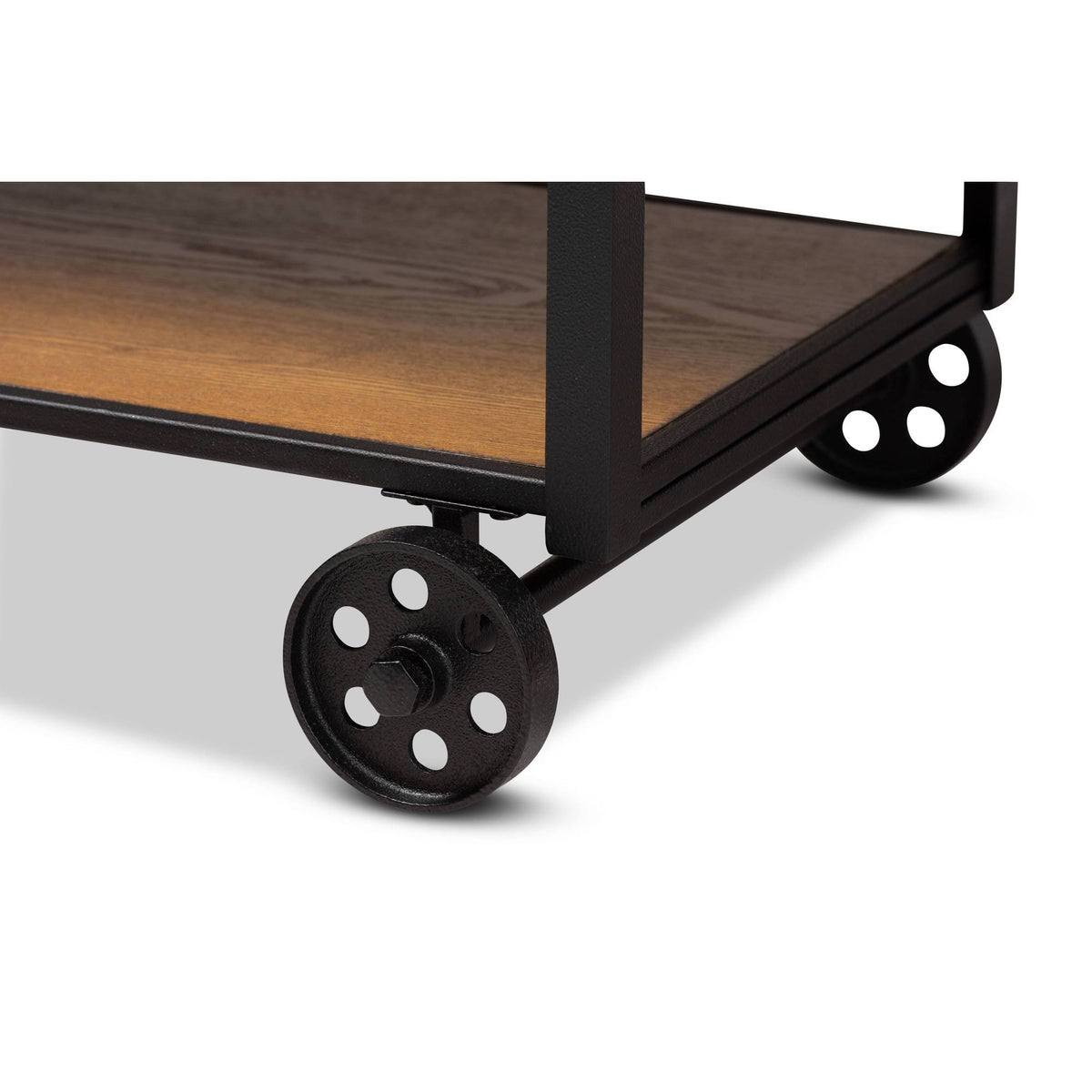 Walnut Brown Finished Wood and Black Finished Metal Console Cart A363426