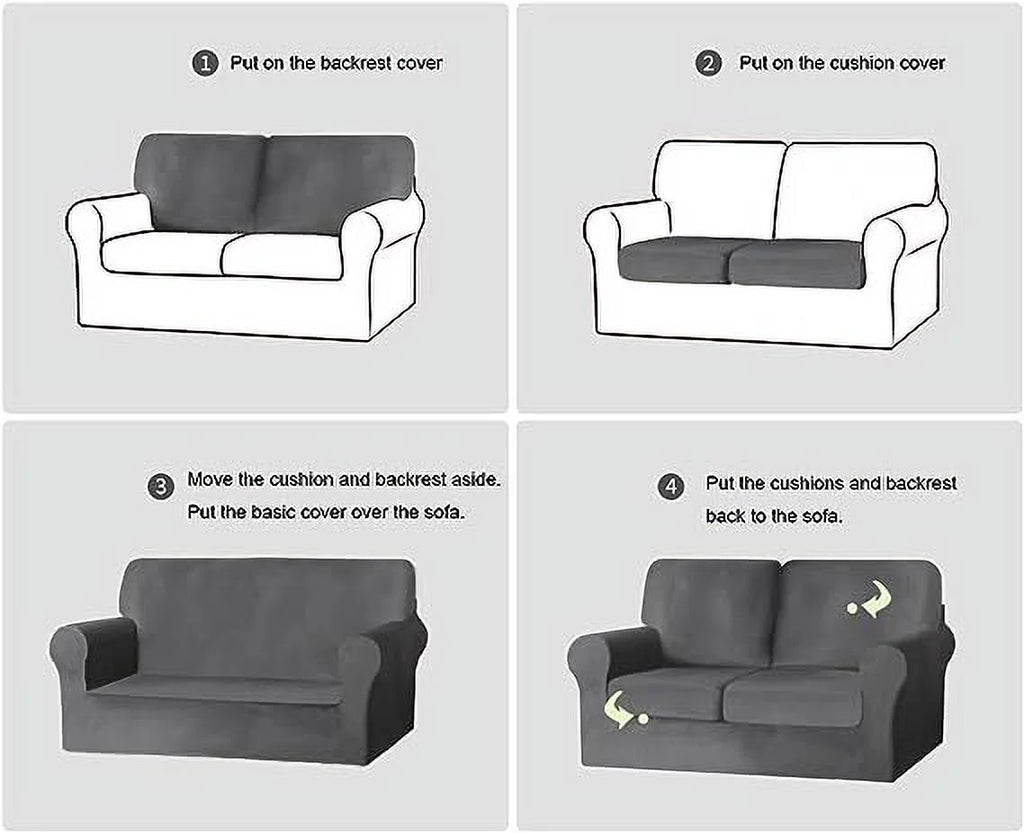 5 Pieces Stretch Sofa Slipcover with Individual Backrest and Cushion Covers (Light Grey, 2 Seat) O536