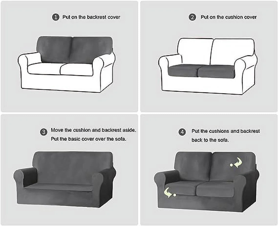 5 Pieces Stretch Sofa Slipcover with Individual Backrest and Cushion Covers (Light Grey, 2 Seat) O536