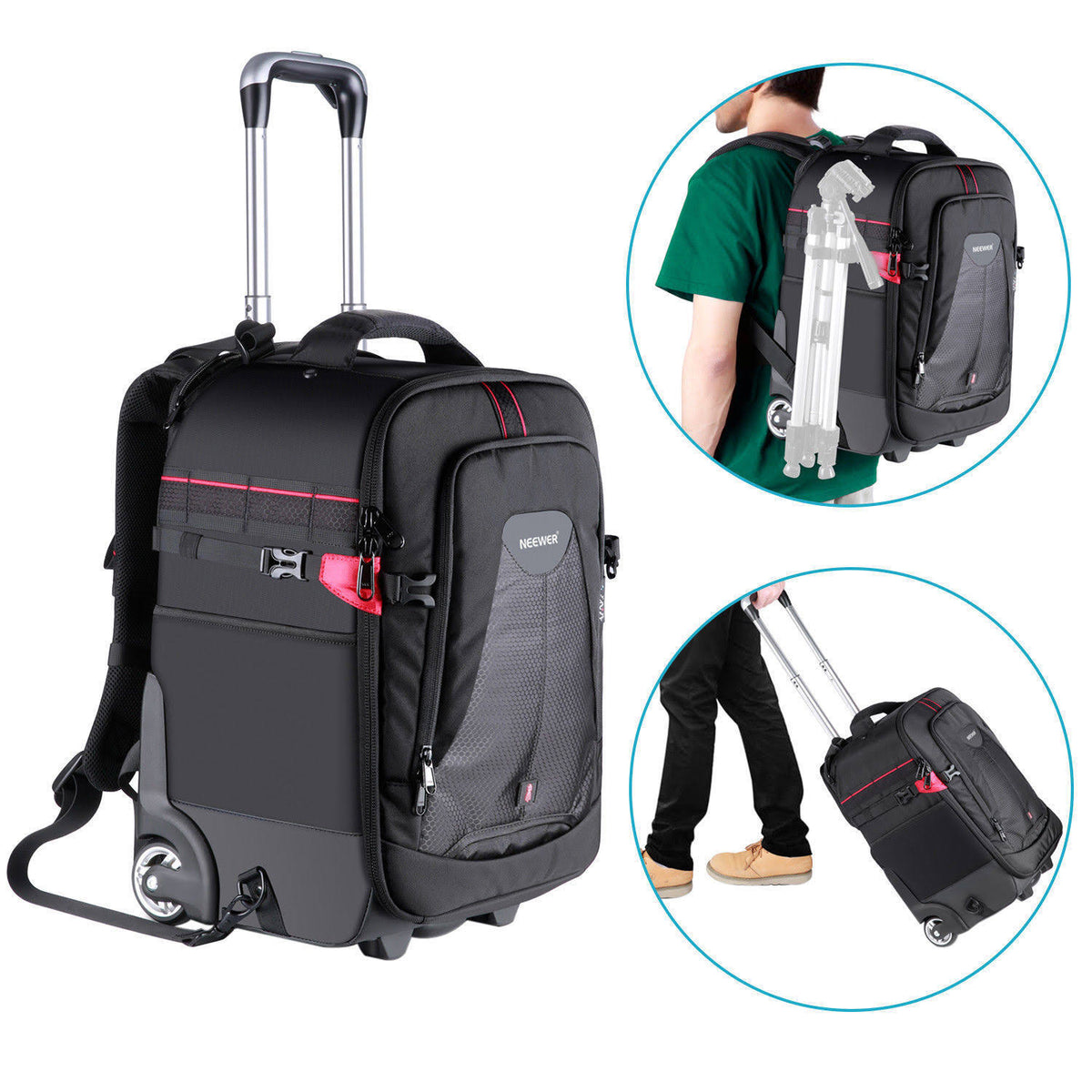 2-in-1 Rolling Camera Backpack Trolley Case F61396