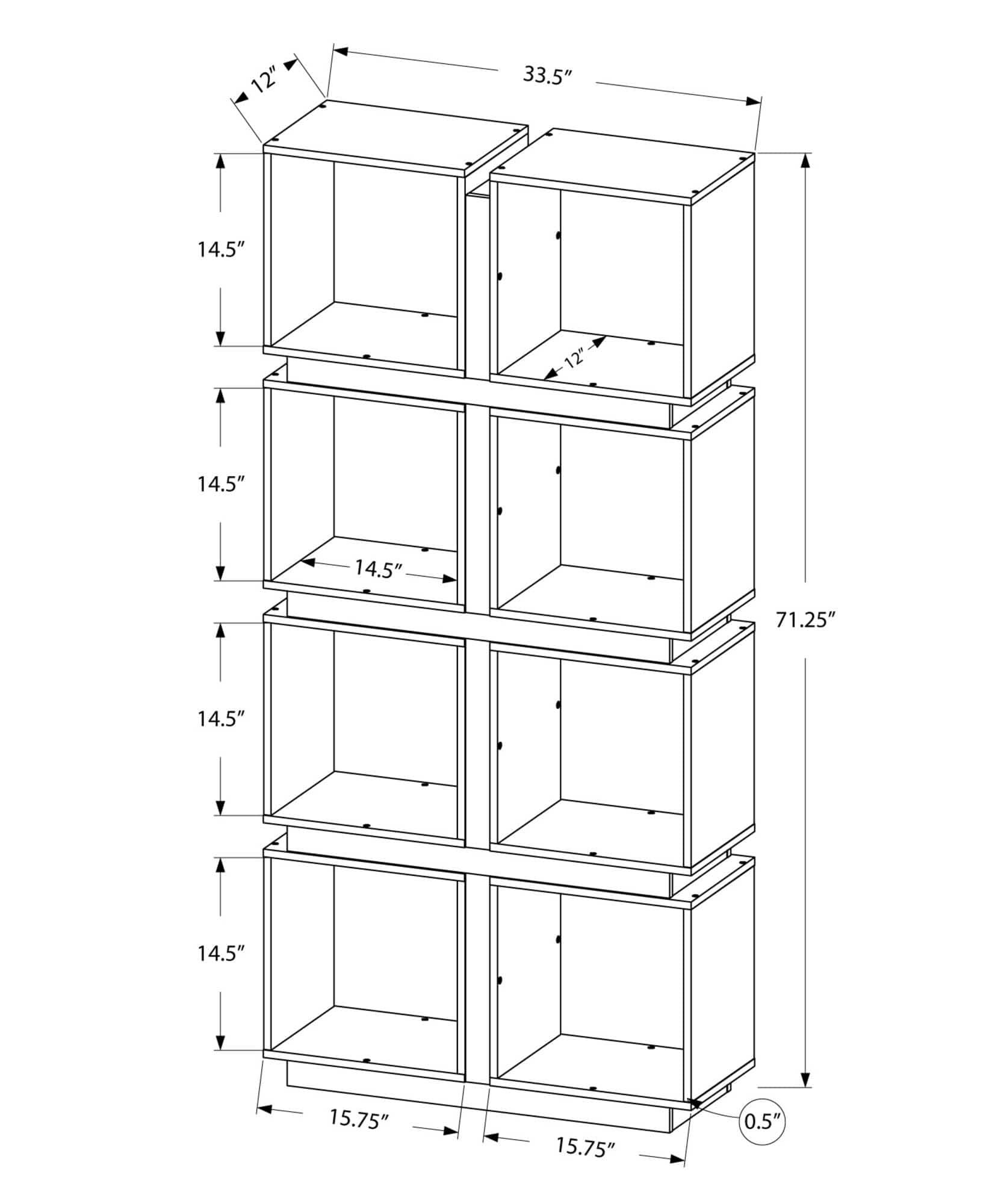 White Grey Particle Board Hollow Core Bookcase R183119