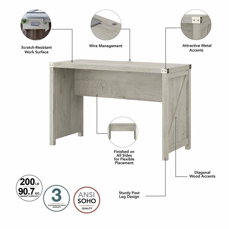 2 Person Farmhouse Desk Set with Lateral File Cabinet in Cottage White I95830
