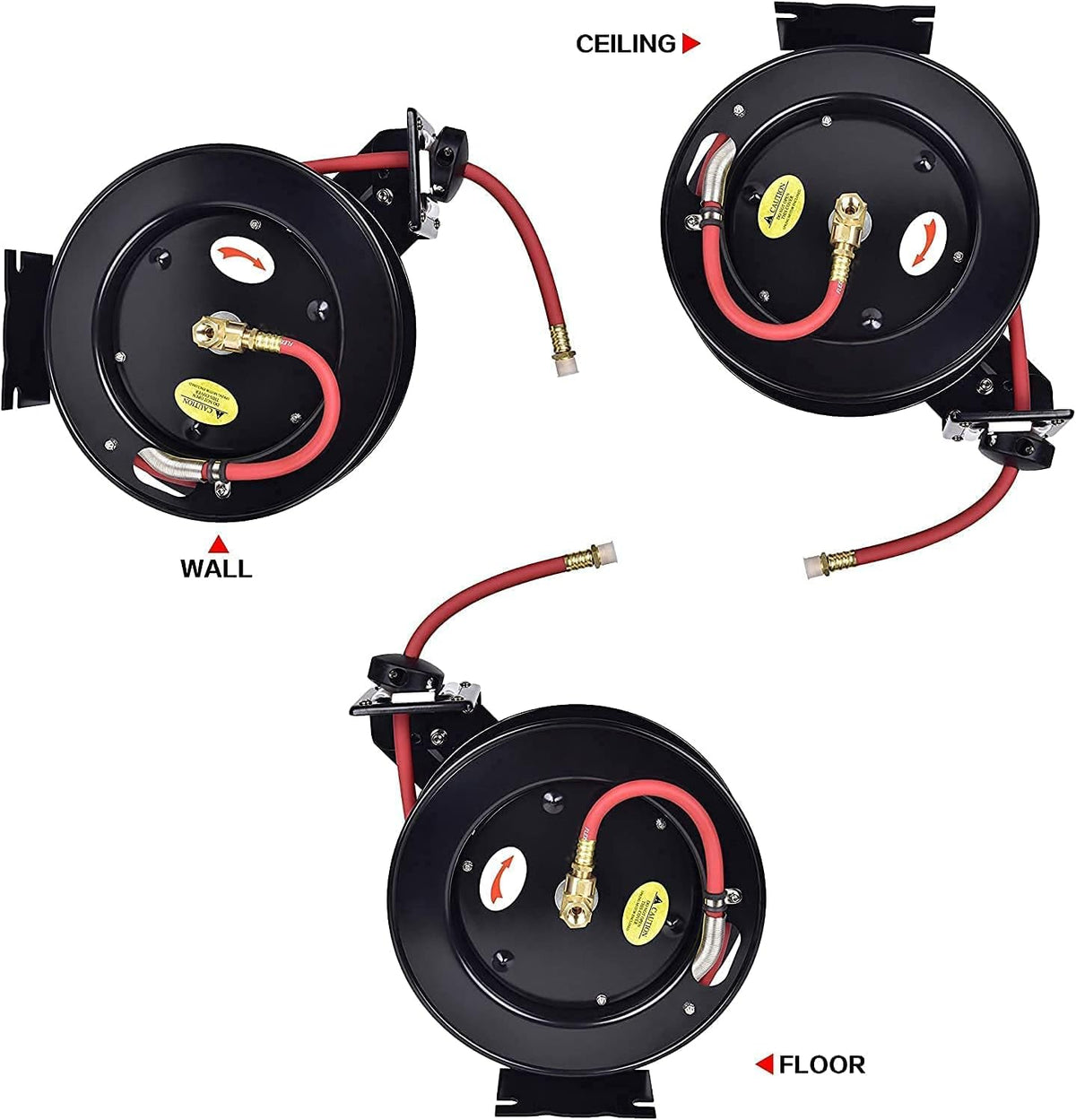 Air Hose Reel 3/8 in x 25 ft Wall Mount Retractable 300 PSI Hybrid Hose P15964