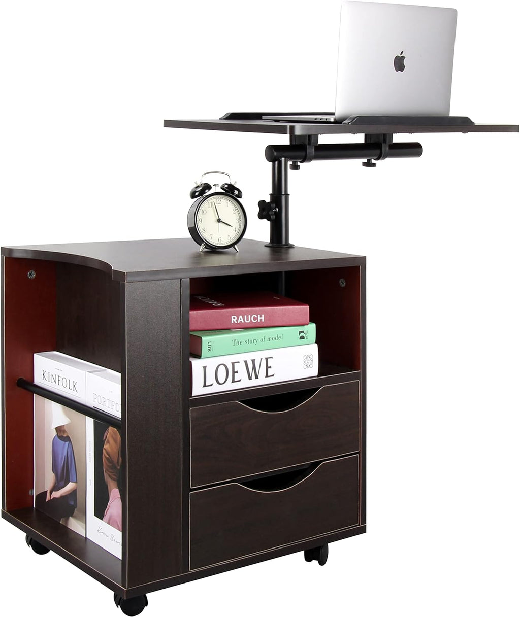 Black Wooden Nightstand with Drawers and Wheels I588