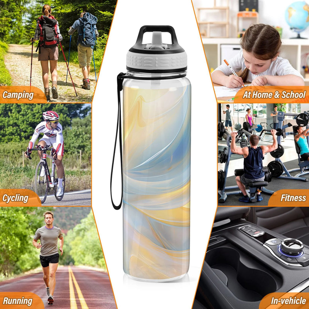 Blue and Yellow Marble 32oz Tritan Leakproof Water Bottle O627