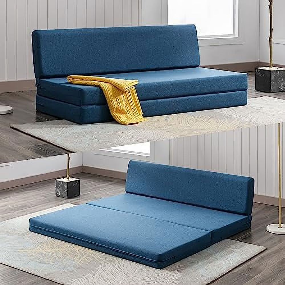 Twin Folding Sofa Couch Bed with Memory Foam Mattress Linen Fabric T8101