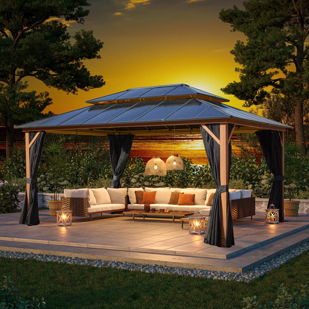 12'x 16' Hardtop Aluminum Gazebo with Double Polycarbonate Roof I146928