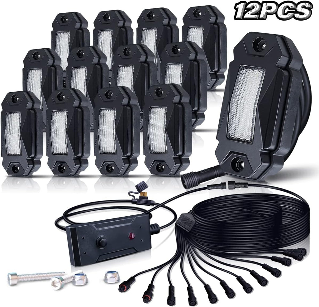 White LED Rock Lights Kit with 21ft Wiring Harness, 4PCS Waterproof, 12V~32V DC K387