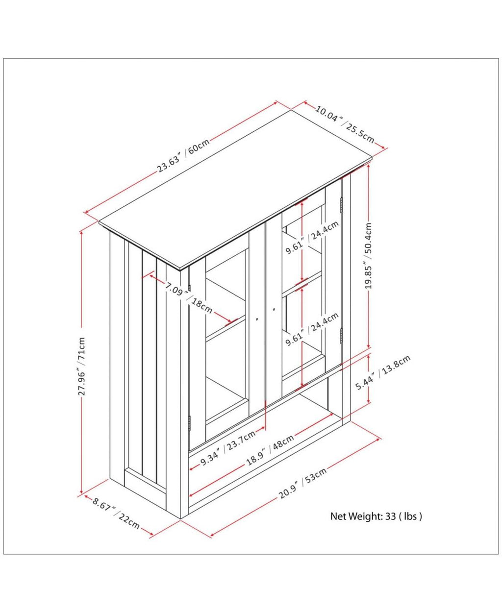 Double Door Wall Cabinet in Pure White X136