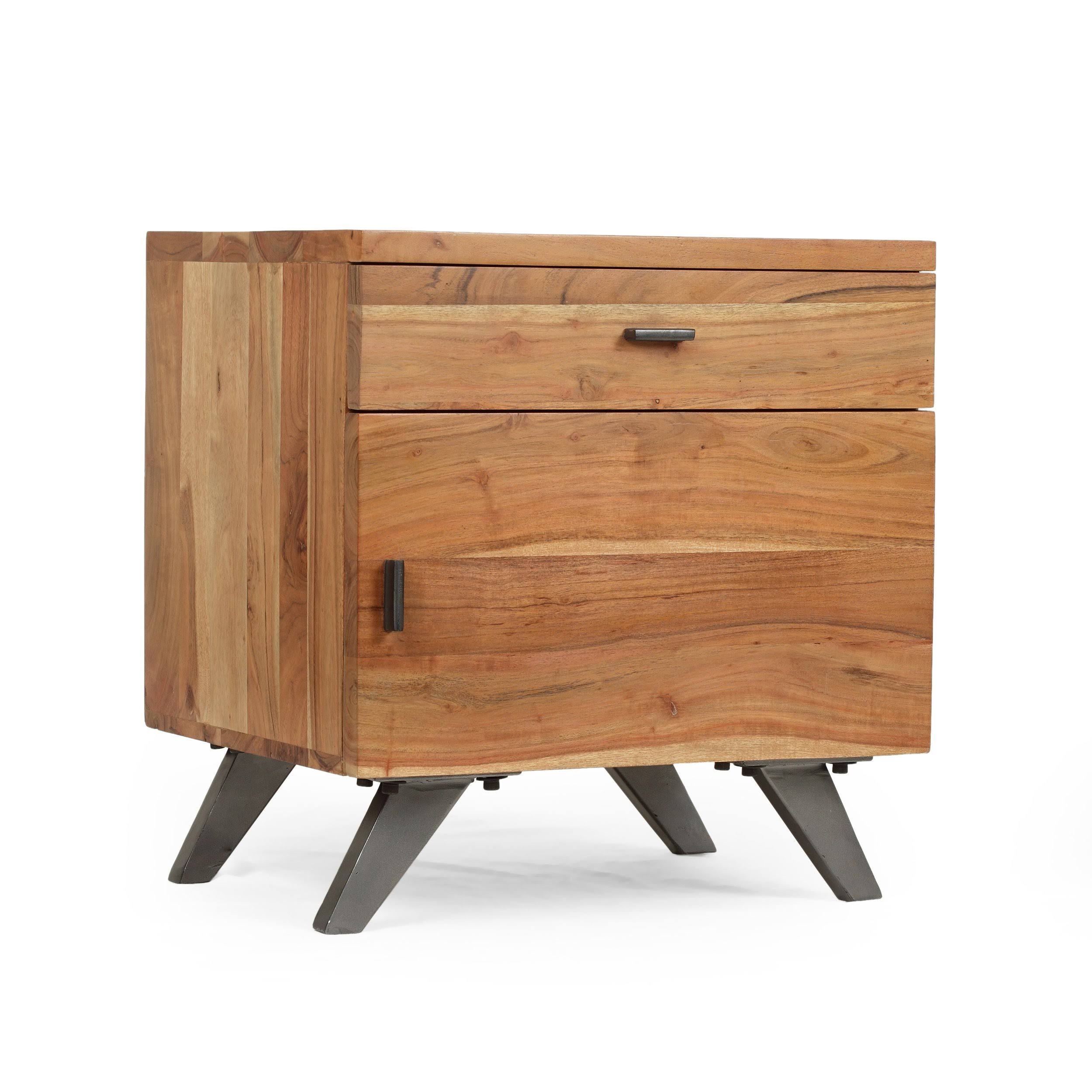 Mid-Century Industrial Acacia Wood Side Table A60691
