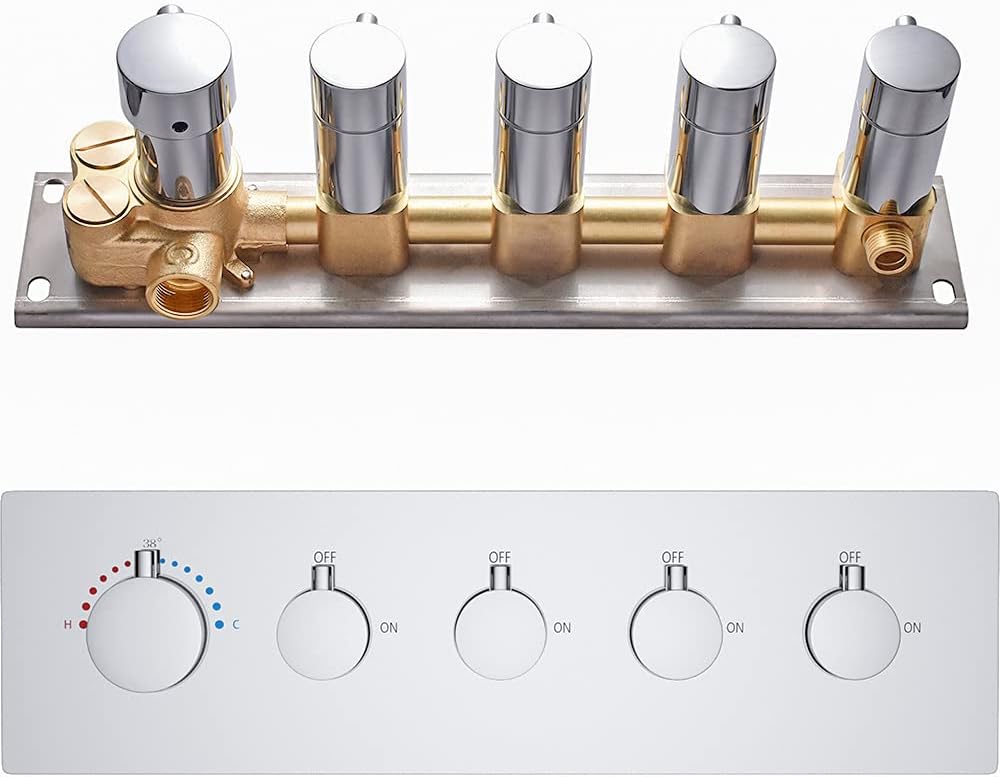 Brass Concealed 4-Way Thermostatic Shower Mixer with Round Handles P4685