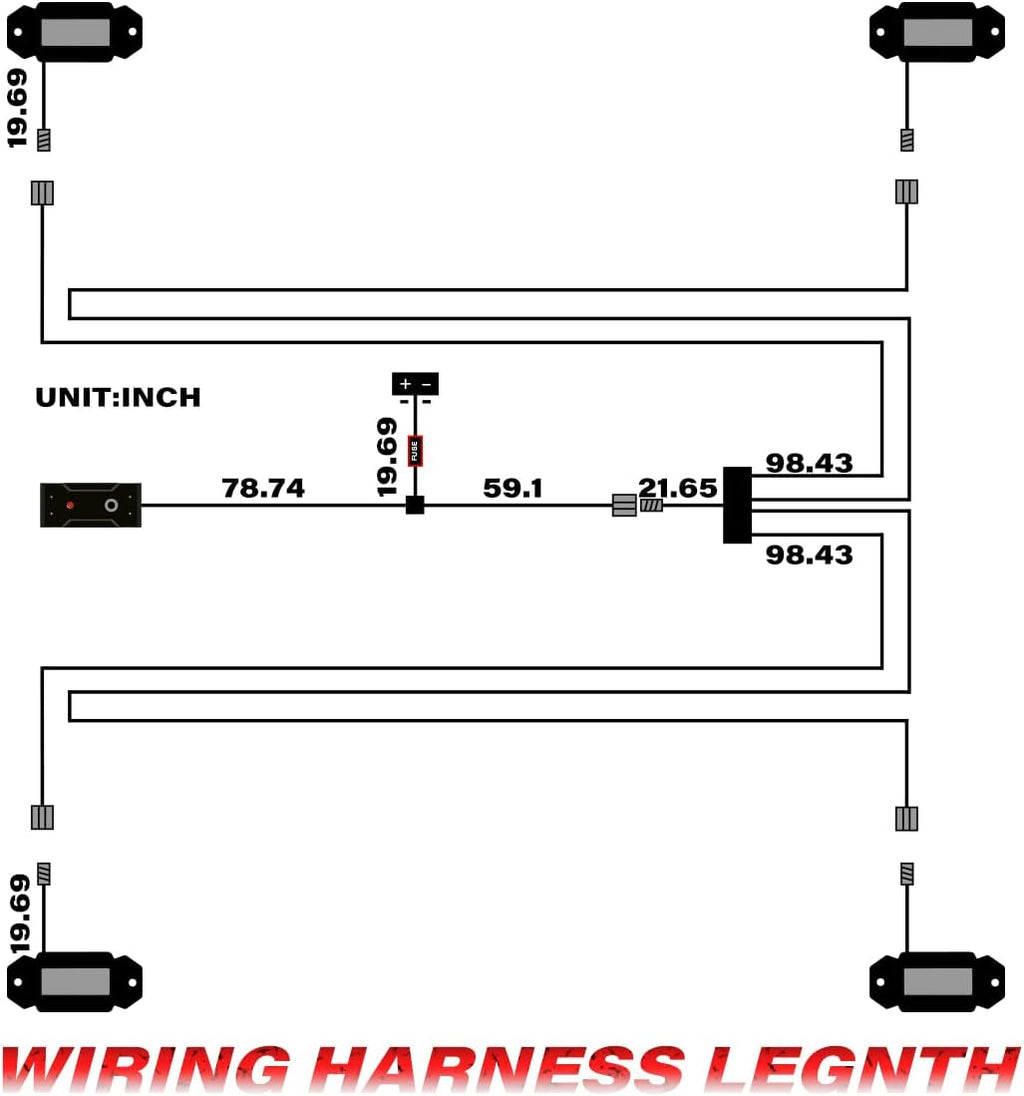 White LED Rock Lights Kit with 21ft Wiring Harness, 4PCS Waterproof, 12V~32V DC K387