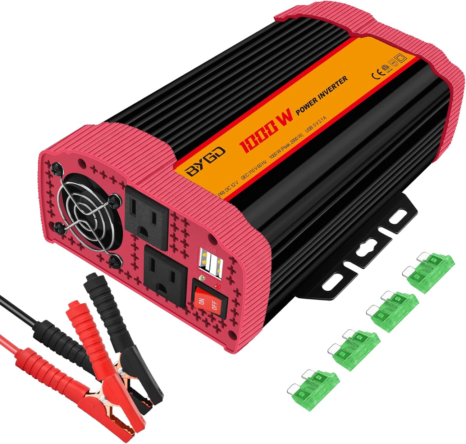 1000W Car Power Inverter DC 12V to 110V AC with 2 USB Ports C867