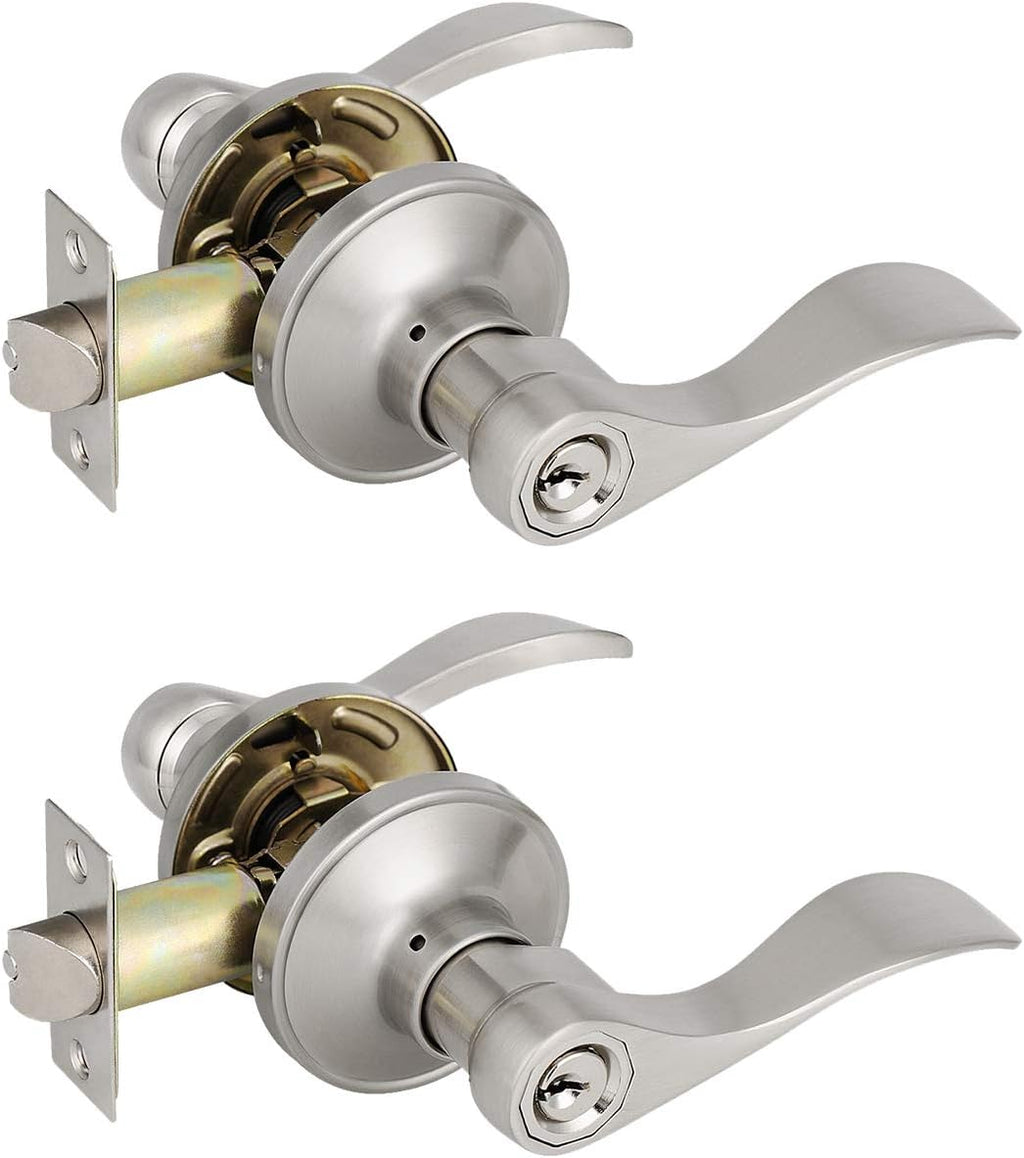 8 Pack Keyless Privacy Door Levers in Satin Nickel A1338