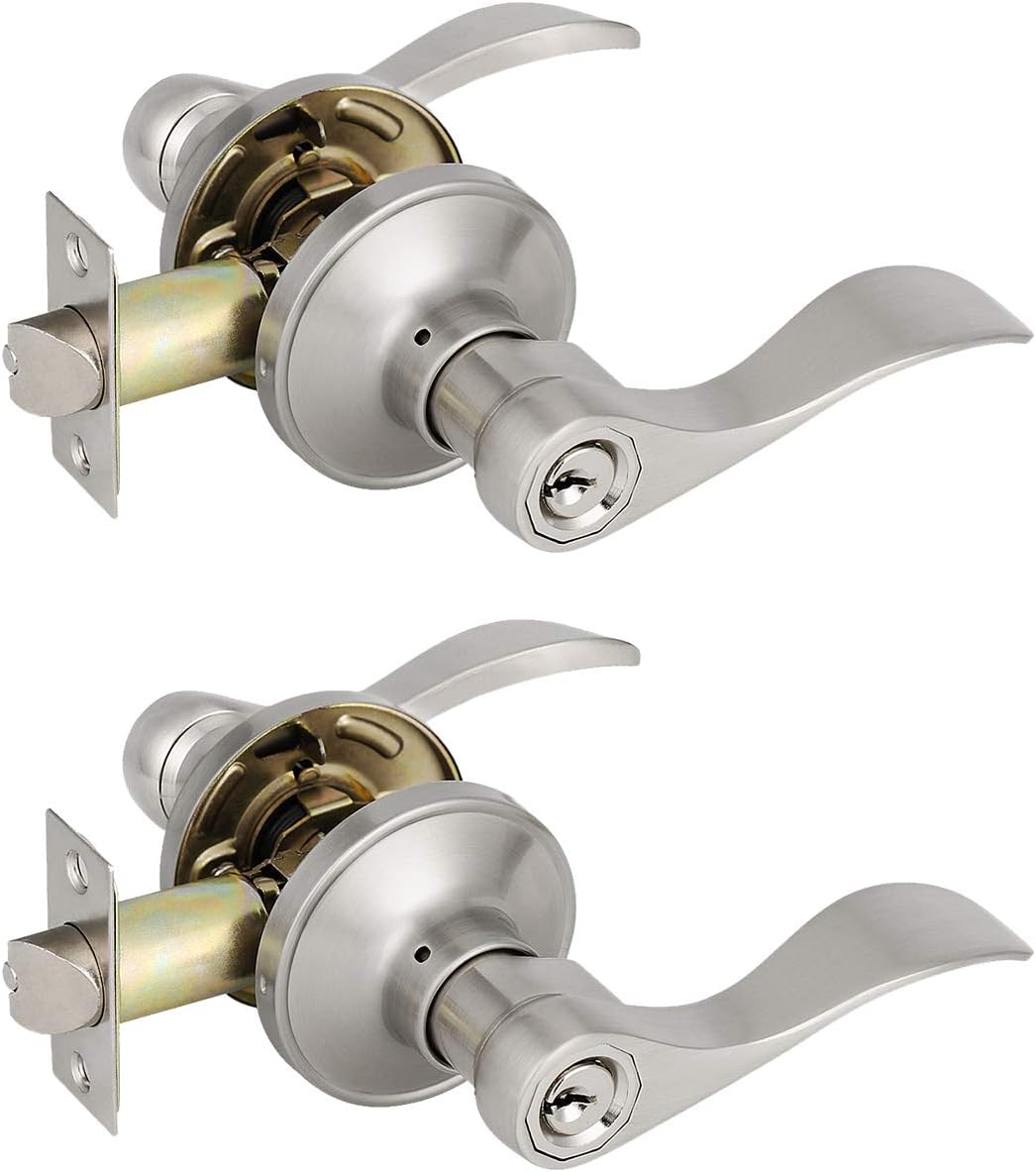 8 Pack Keyless Privacy Door Levers in Satin Nickel A1338