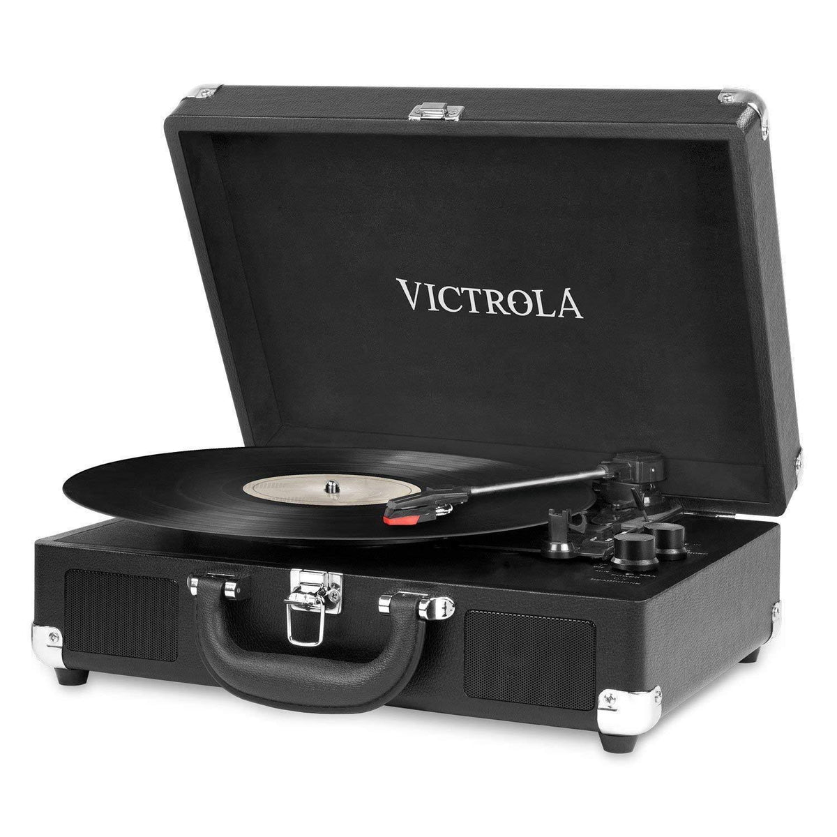 Black Bluetooth Suitcase Turntable with Speakers D27254