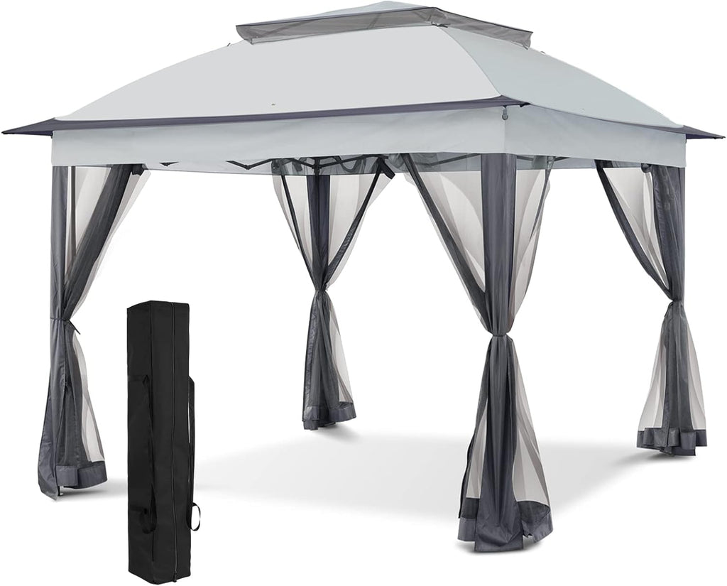 White 13' x 13' Pop-Up Gazebo Tent with Mosquito Netting V972