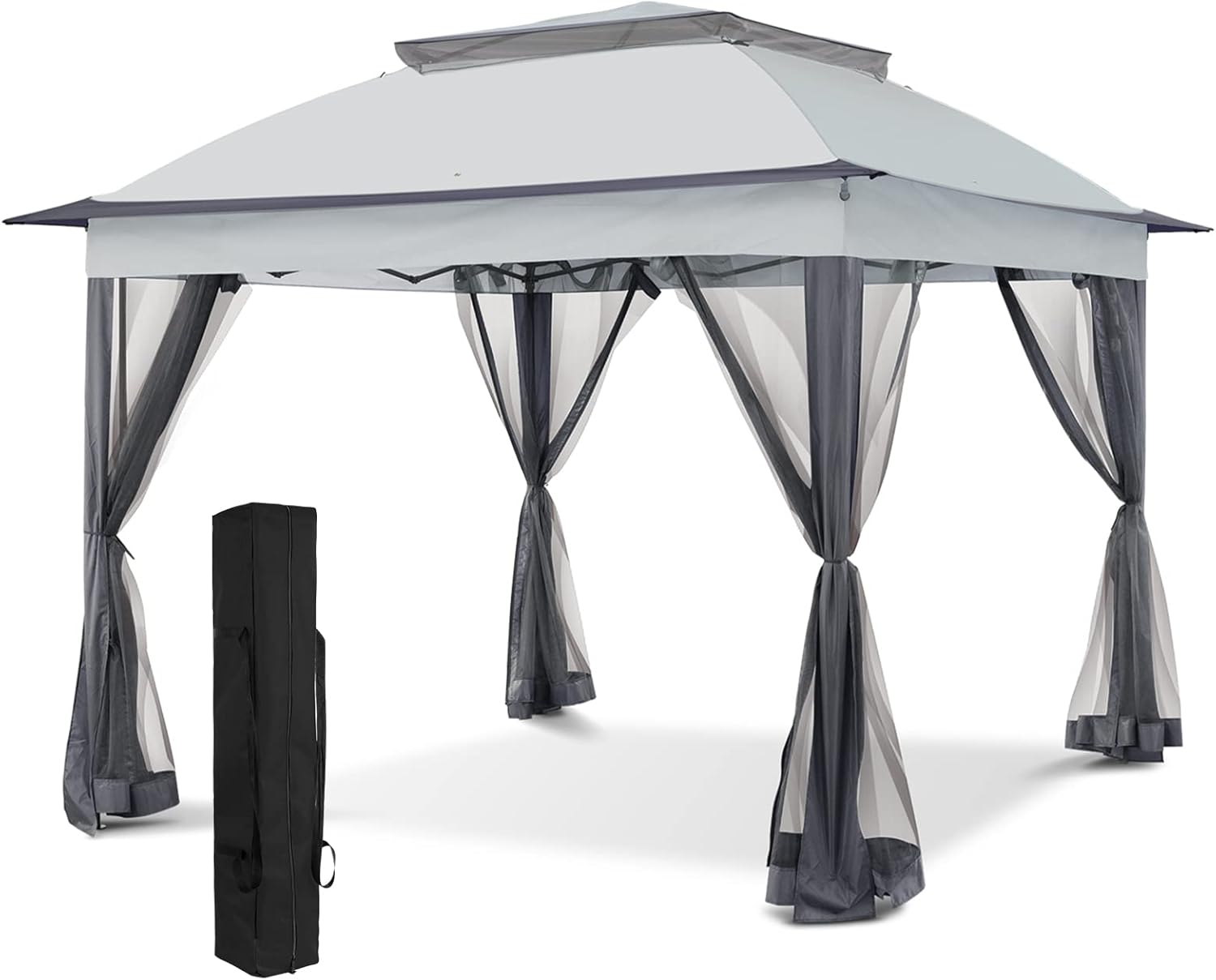 White 13' x 13' Pop-Up Gazebo Tent with Mosquito Netting V972