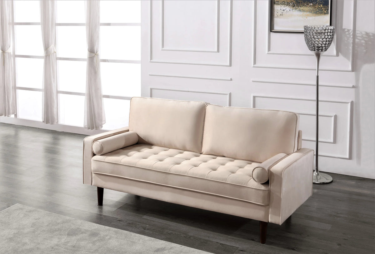 Beige Velvet Sofa Loveseat 2Pcs Set L352