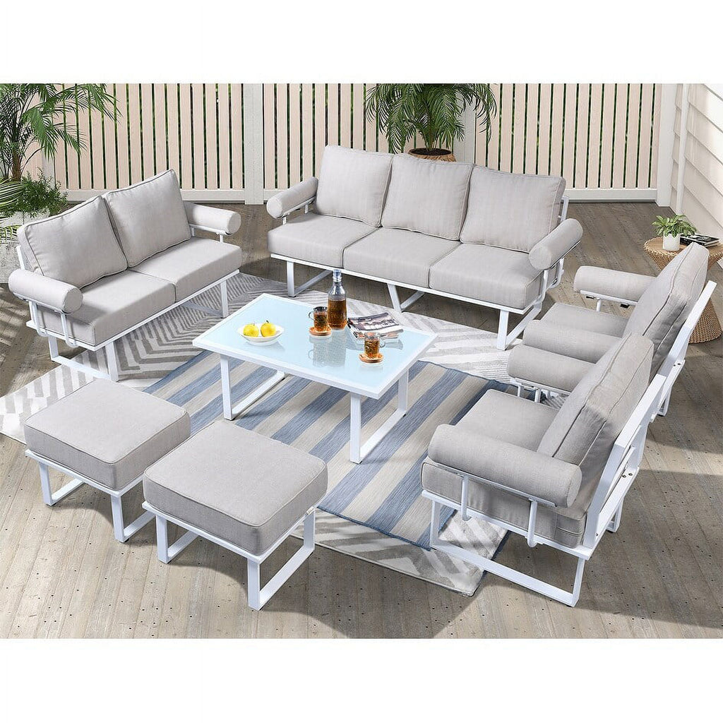 7-piece Outdoor Aluminum Frame Ottoman Sectional Set Striped Grey E33630