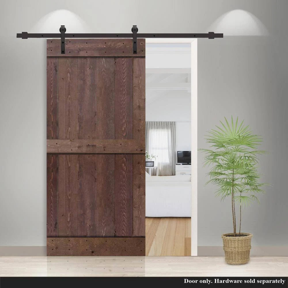 Walnut Stained 2 Panel Solid Knotty Pine Wood Barn Door Q753089