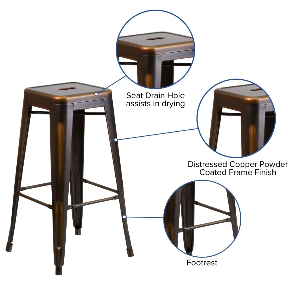 4 Pack 30"H Backless Distressed Metal Barstool I723
