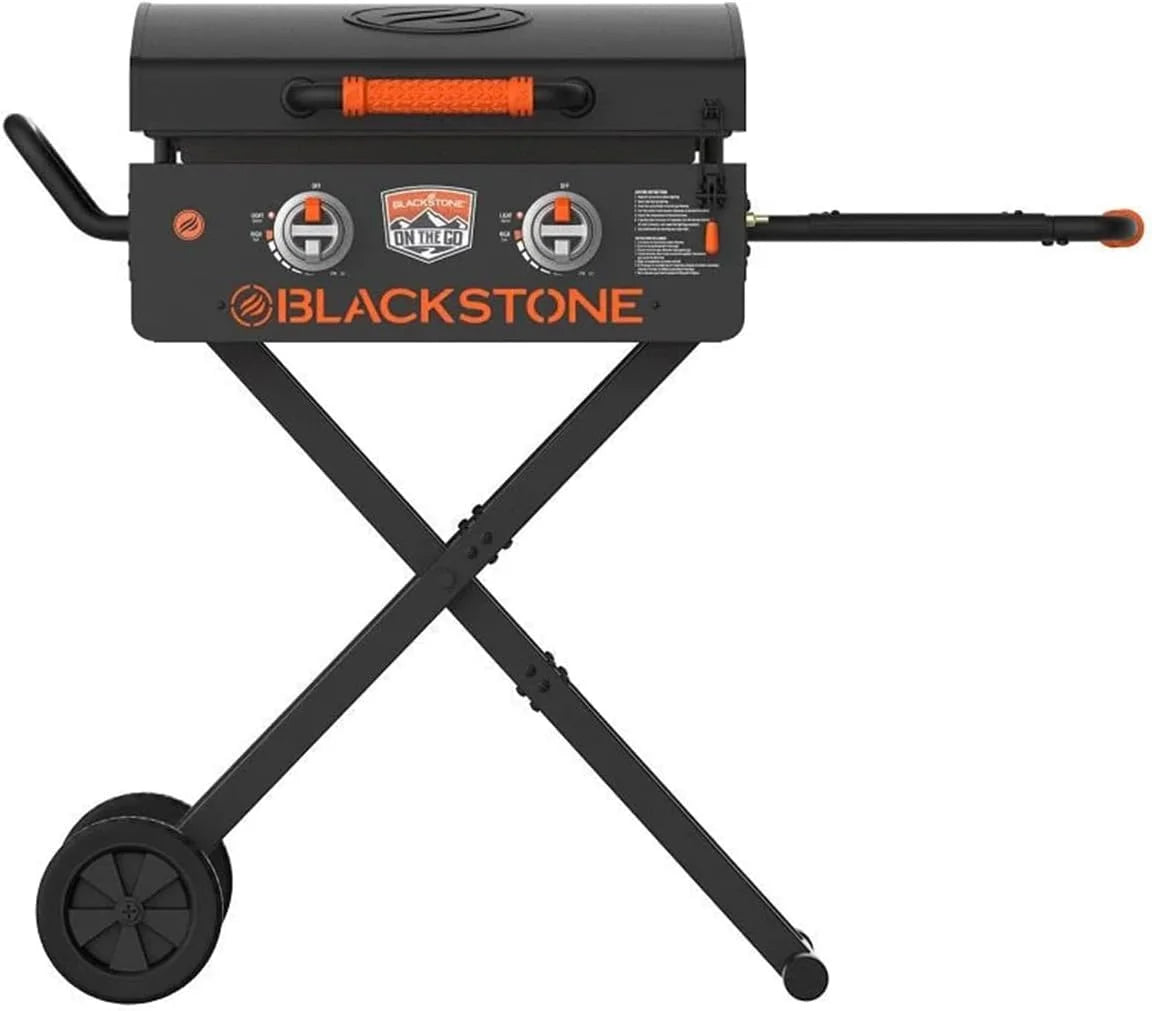 22 inch Blackstone Griddle with Hood and Grill Stand, Foldable Outdoor Flat Top Grill Propane Portable Gas Grill for Camping and BBQ Grill with Blackstone Seasoning, and Wholesalehome Gloves and Cloth N603125