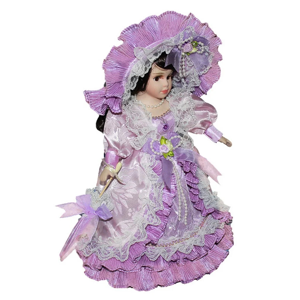 Victorian Porcelain Girl Dolls with Wooden Stand V189313