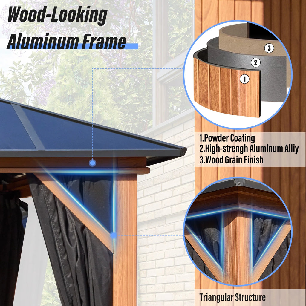 12'x 16' Hardtop Aluminum Gazebo with Double Polycarbonate Roof I146928