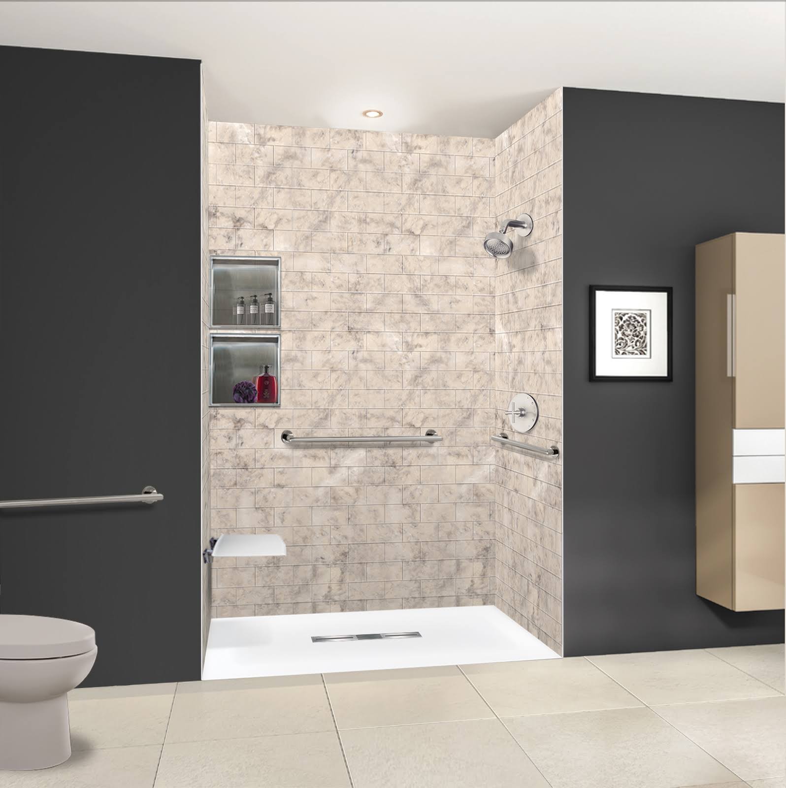 White 63-in Shower Base with Center Drain C932