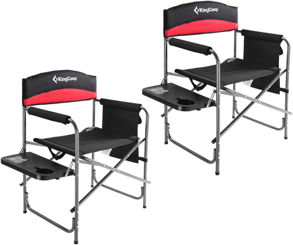 Heavy Duty Folding Camping Directors Chair with Side Table Storage Pockets H68668