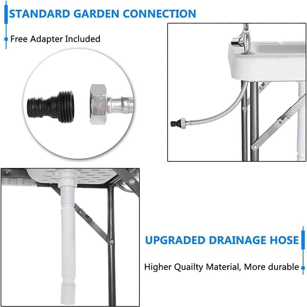 Portable Fish Cleaning Table with Sink & Faucet, Folding Lightweight Adjustable Workbench Q5215