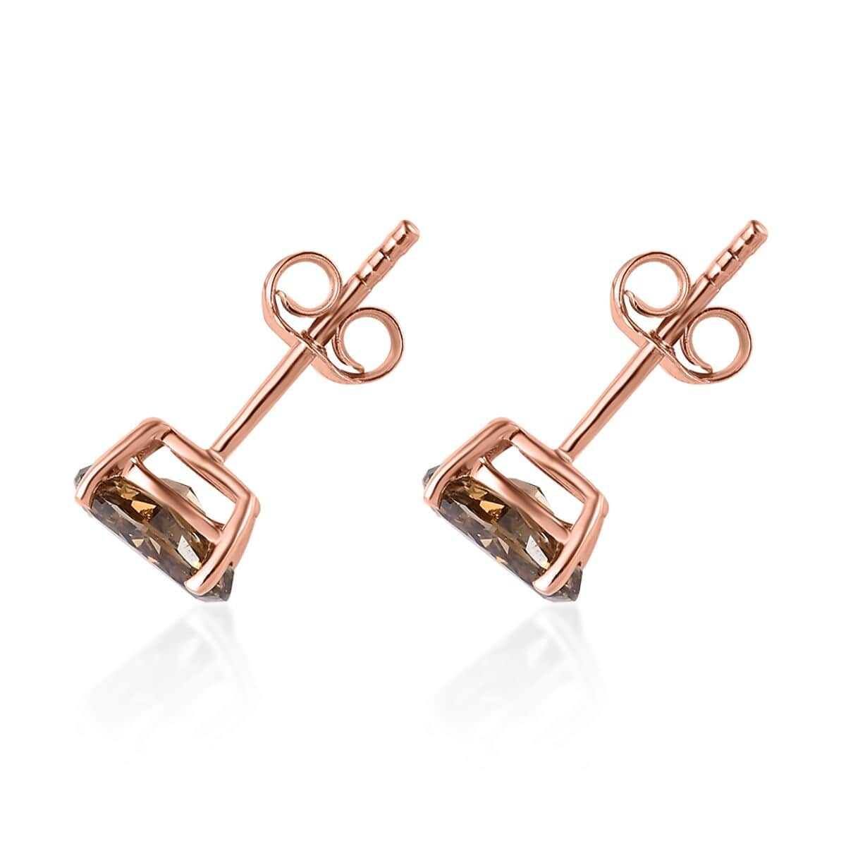 Champagne Diamond Oval 10K Rose Gold Stud Solitaire Earrings M95685