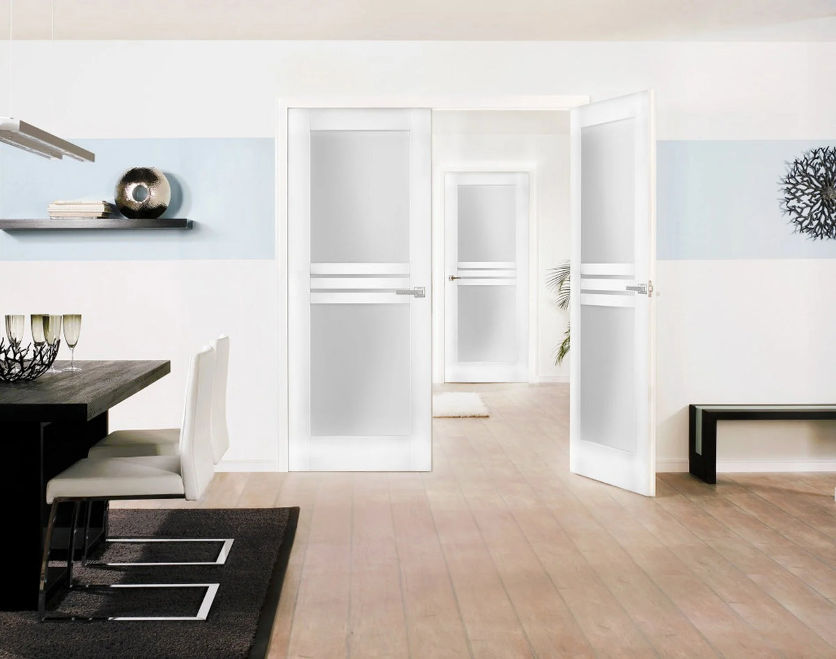 Solid French Double Doors 72 x 80 inches Opaque Glass 4 Lites Wood Solid Panel Frame P797090