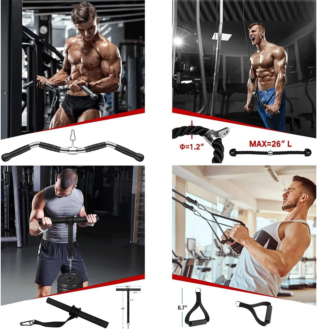 4 in 1 LAT and Lift Pulley System with Curl Pulldown Bar, Tricep Rope, Exercise Handles H39592
