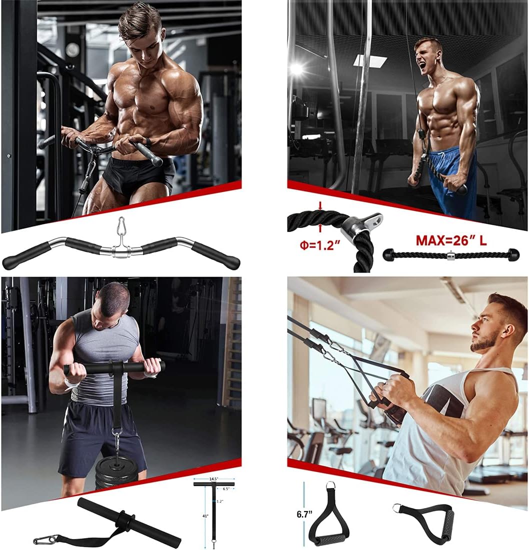 4 in 1 LAT and Lift Pulley System with Curl Pulldown Bar, Tricep Rope, Exercise Handles H39592