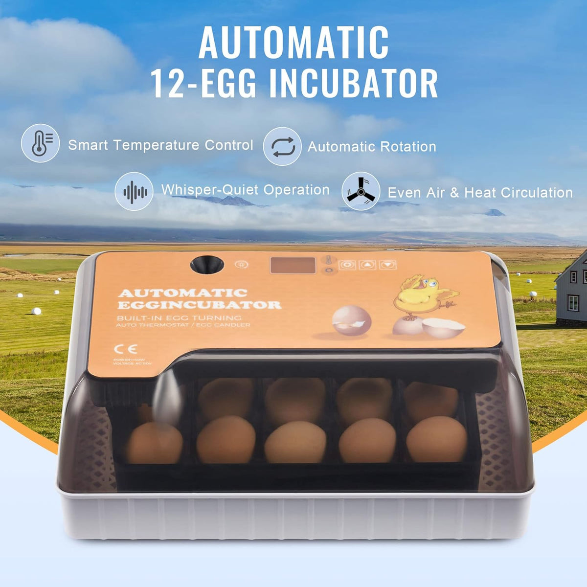 9-35 Eggs Fully Automatic Egg Incubator with LED Candler, Pack of 2 B8857