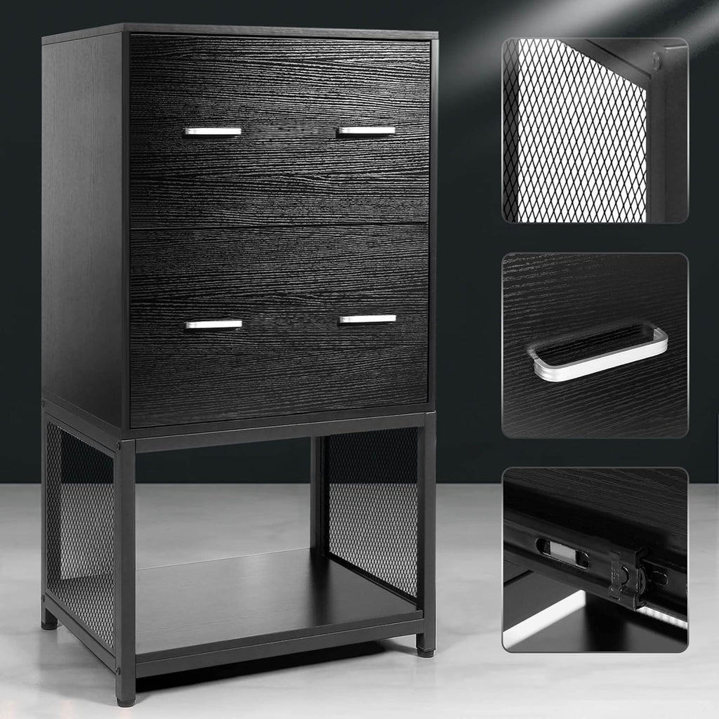 2 Drawer File Cabinet with Metal Wire Storage Shelves S473