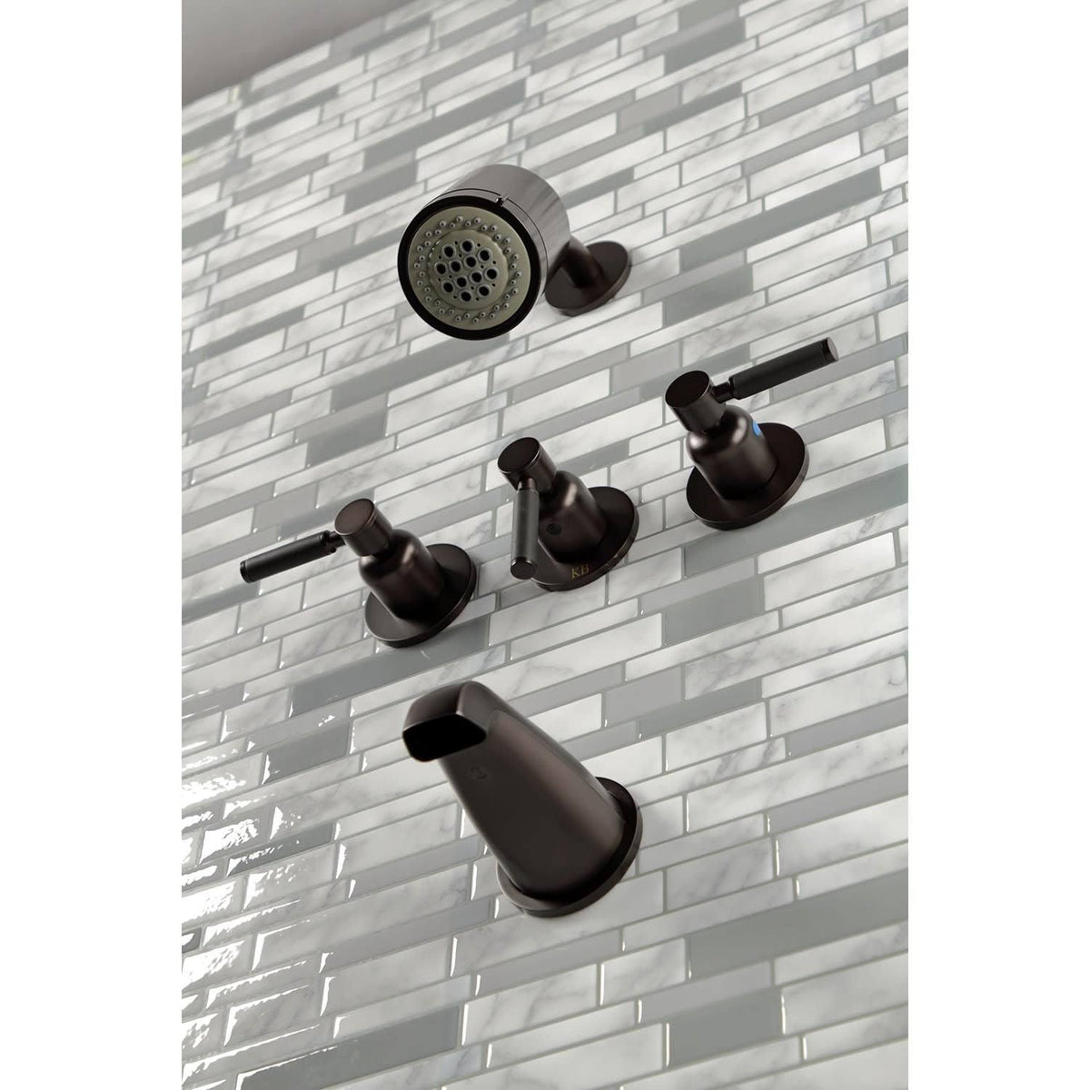 Polished Brass Three-Handle Tub and Shower Faucet F245