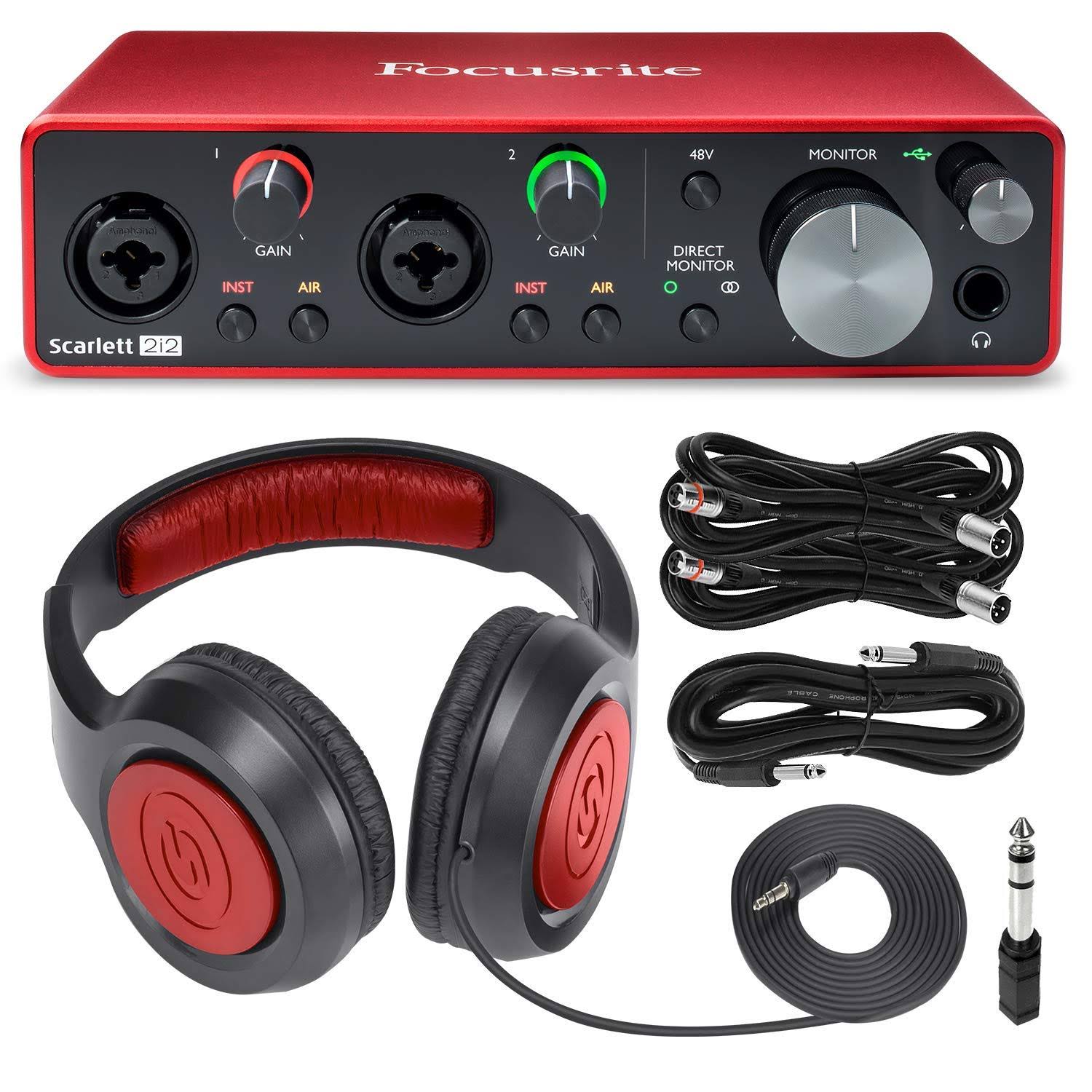 Focusrite Scarlett 2i2 2-in 2-OUT USB Recording Audio Interface (3rd Generation) + Samson SR360 Over-Ear Dynamic Headphones D84997