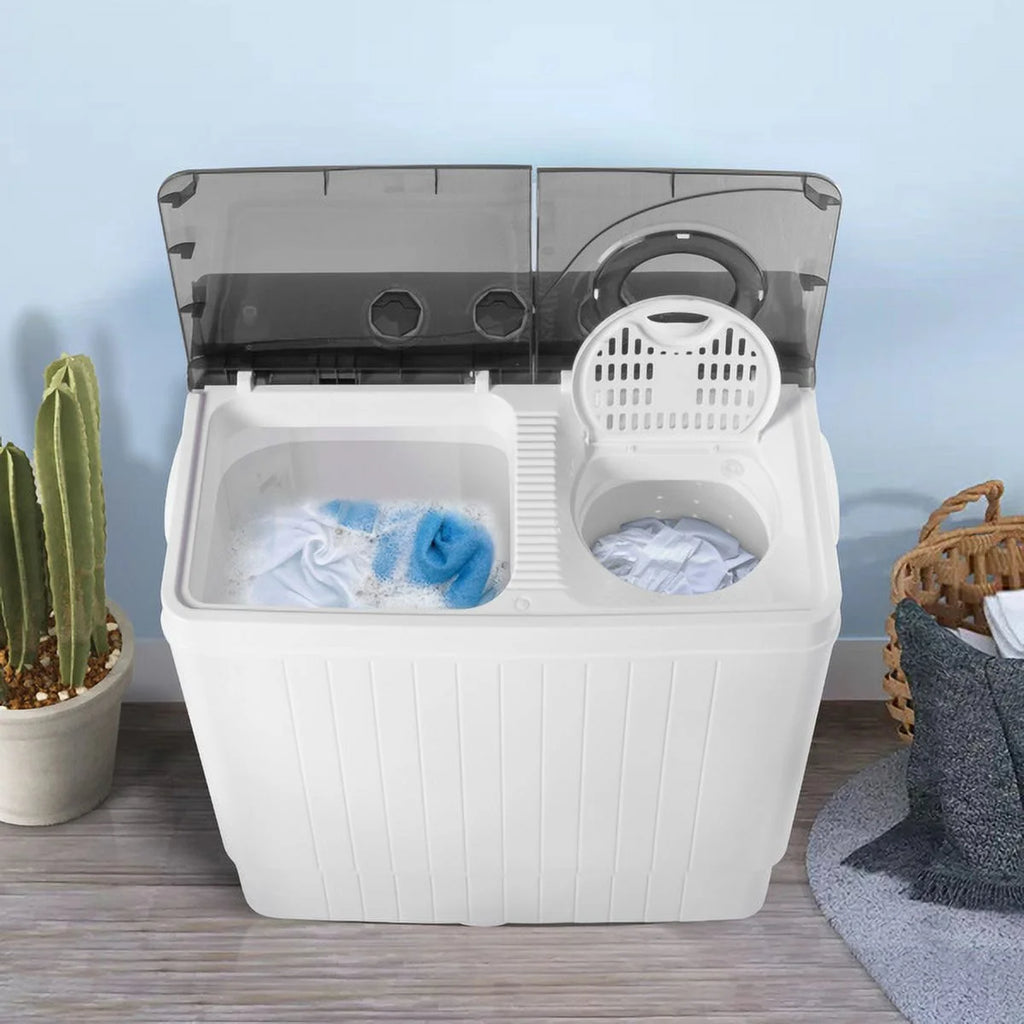 Semi-automatic Twin Tub Washing Machine with Built-in Drain Pump, 26Lbs, White&Black F944033