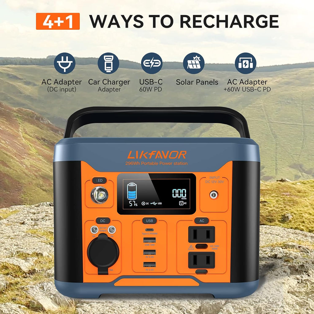 Portable Power Station 300W 296Wh Pure Sine Wave AC Outlet B1968