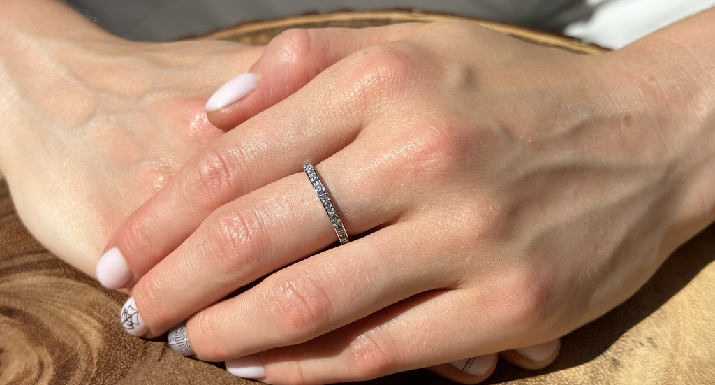 14K Rose Gold Half Eternity Band 0.12ct Natural Diamond Aquamarine C571